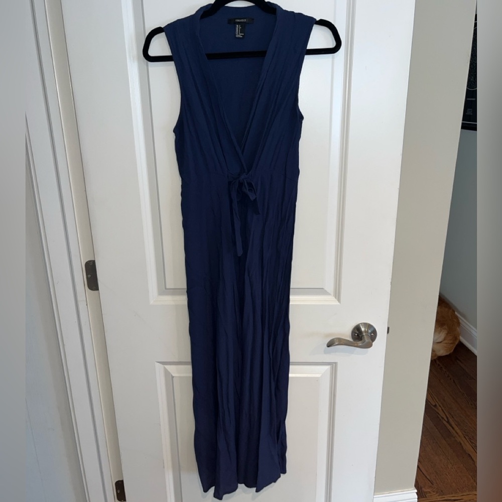 Forever 21 Navy Sleeveless Tie Front Coverup Full Length Maxi Duster Size S